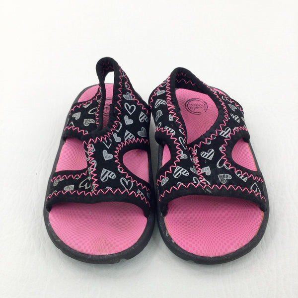 Hearts Black, Pink & White Sandals - Girls - Shoe Size 4