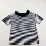 Flower Detail Black & White Striped T-Shirt - Girls 8 Years