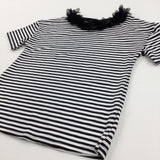 Flower Detail Black & White Striped T-Shirt - Girls 8 Years