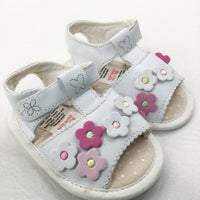 Flowers Appliqued White Sandals - Girls 3-6 Months