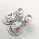 Flowers Appliqued White Sandals - Girls 3-6 Months