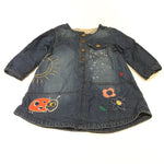 Ladybird, Flowers & Sun Embroidered Denim Effect Cotton Dress - Girls 9-12 Months