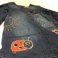 Ladybird, Flowers & Sun Embroidered Denim Effect Cotton Dress - Girls 9-12 Months