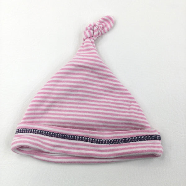 Pink & White Stripe Hat - Girls 0-3 Months