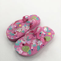 Flowers & Birds Pink Flip Flops - Girls - Shoe Size 4