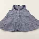 Embroidered Neckline Navy & White Striped Cotton Tunic Top - Girls 3-4 Years