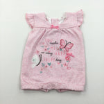 'You Make Me Very Happy…' Butterflies Appliqued Pink Mottled Jersey Short Romper - Girls Newborn