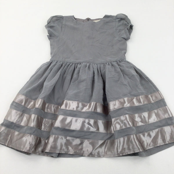 Grey Cotton & Polyester Party Dress - Girls 4 Years