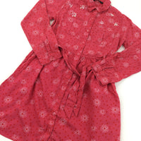 Pink & Red Long Sleeve Shirt Dress - Girls 9-10 Years