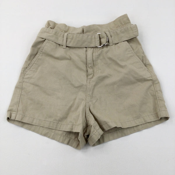 Beige Belted Shorts - Girls 13 Years