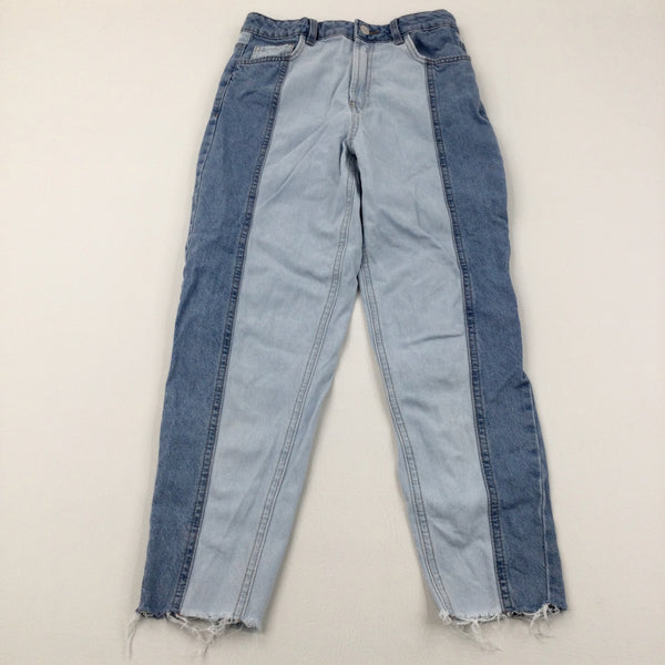 Two Tone Denim Jeans With Adjustable Waist - Girls 12-13 Years