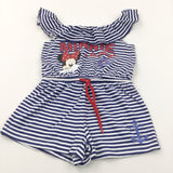 'Minnie A La Plage' Minnie Mouse Navy & White Striped Jersey Playsuit - Girls 3 Years