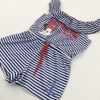 'Minnie A La Plage' Minnie Mouse Navy & White Striped Jersey Playsuit - Girls 3 Years