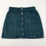 Teal Cord Skirt With Adjustable Waist - Girls 13 Years