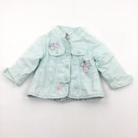 Flowers Embroidered & Appliqued Pale Green Jersey Coat - Girls 6-9 Months