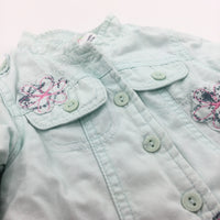 Flowers Embroidered & Appliqued Pale Green Jersey Coat - Girls 6-9 Months