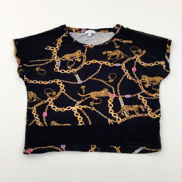 Leopards Black Cropped T-Shirt - Girls 12-13 Years