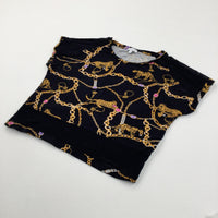 Leopards Black Cropped T-Shirt - Girls 12-13 Years