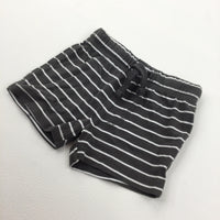 Grey & White Striped Lightweight Jersey Shorts - Boys/Girls 0-3 Months