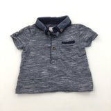 Navy & White Striped Polo Shirt - Boys 0-3 Months