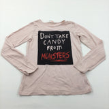 'Don’t Take Candy From Monsters' Glittery Pink Long Sleeve Top - Girls 8-10 Years