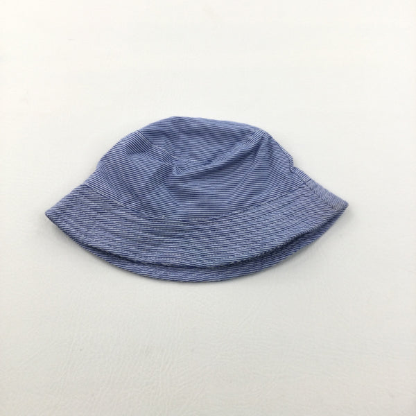 Blue & White Striped Cotton Sun Hat - Boys 12-18 Months