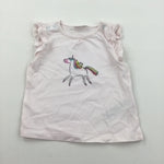 Unicorn Embroidered Pale Pink T-Shirt - Girls 0-3 Months