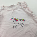 Unicorn Embroidered Pale Pink T-Shirt - Girls 0-3 Months