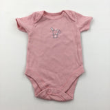 'Love' Rabbit Dusky Pink Short Sleeve Bodysuit - Girls 0-3 Months