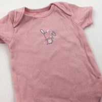 'Love' Rabbit Dusky Pink Short Sleeve Bodysuit - Girls 0-3 Months