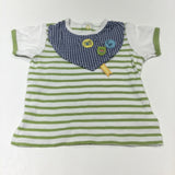 Badges & Blue Gingham Mock Smock Green & White Striped T-Shirt - Boys 6-9 Months