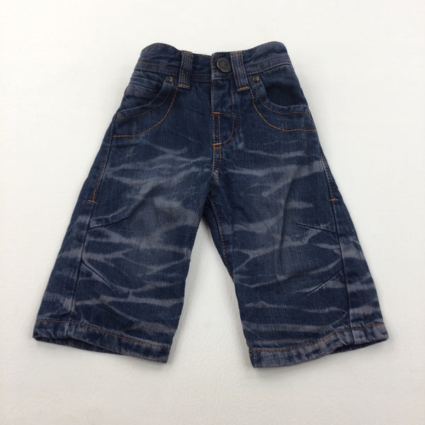 Mottled Pattern Dark Blue Denim Jeans with Adjustable Waistband - Boys 3-6 Months