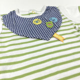 Badges & Blue Gingham Mock Smock Green & White Striped T-Shirt - Boys 6-9 Months