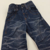 Mottled Pattern Dark Blue Denim Jeans with Adjustable Waistband - Boys 3-6 Months