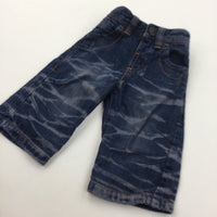 Mottled Pattern Dark Blue Denim Jeans with Adjustable Waistband - Boys 3-6 Months