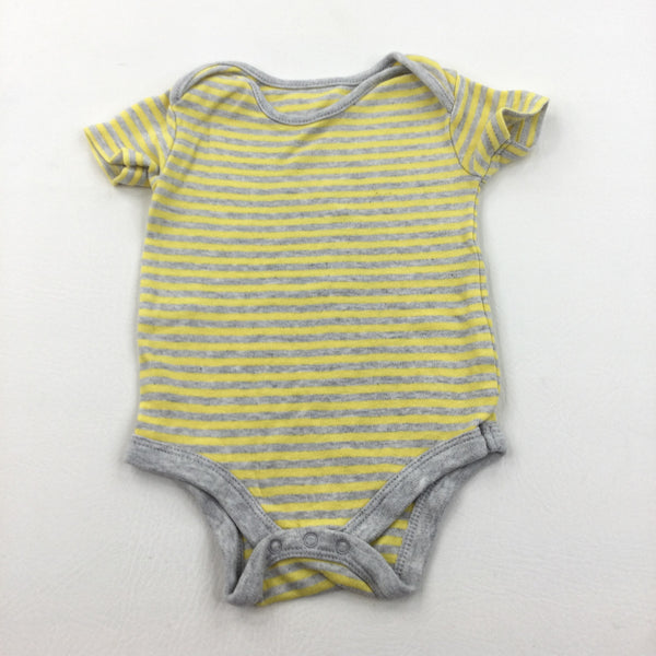 Grey & Yellow Striped Short Sleeve Bodysuit - Boys 3-6 Months