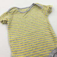 Grey & Yellow Striped Short Sleeve Bodysuit - Boys 3-6 Months