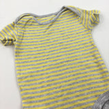 Grey & Yellow Striped Short Sleeve Bodysuit - Boys 3-6 Months