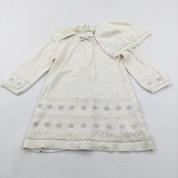 **NEW** Sparkly Cream Knitted Dress with Matching Dress - Girls 9-12 Months