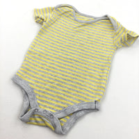 Grey & Yellow Striped Short Sleeve Bodysuit - Boys 3-6 Months