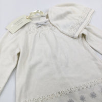 **NEW** Sparkly Cream Knitted Dress with Matching Dress - Girls 9-12 Months