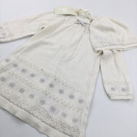 **NEW** Sparkly Cream Knitted Dress with Matching Dress - Girls 9-12 Months