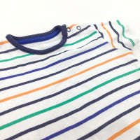 Colourful Stripes White & Navy Jersey Romper - Boys 9-12 Months