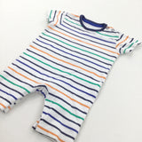 Colourful Stripes White & Navy Jersey Romper - Boys 9-12 Months