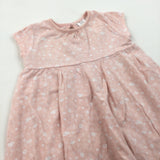 Flowers & Birds Pale Pink & White Lightweight Jersey Dress - Girls 3-6 Months