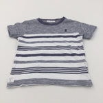 Dog Motif Navy & White Striped T-Shirt - Boys 2-3 Years