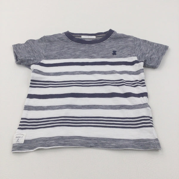 Dog Motif Navy & White Striped T-Shirt - Boys 2-3 Years