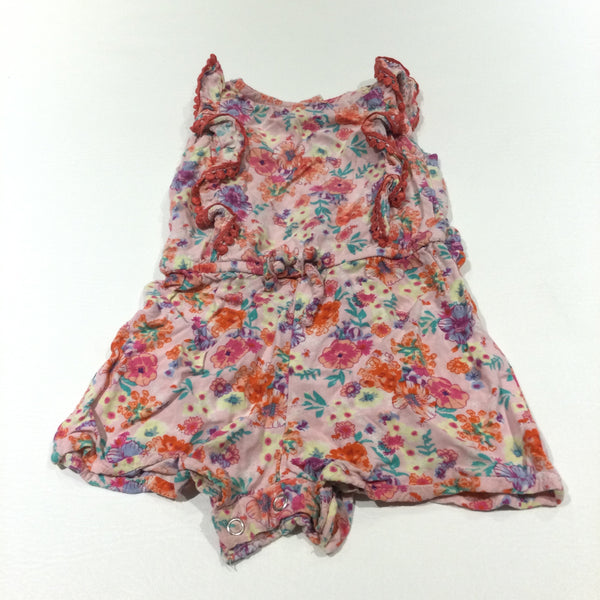 Flowers Colourful Pink Cotton Playsuit - Girls 9-12 Months