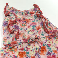 Flowers Colourful Pink Cotton Playsuit - Girls 9-12 Months