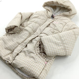 Patterned White & Beige Thick Coat - Girls 6-9 Months